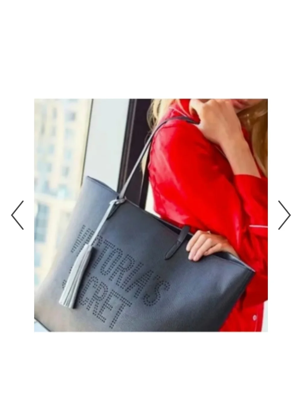 Victoria's Secret Black Perforated Logo Tote with Tassel